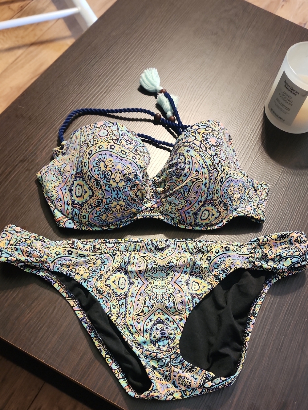 Victoria's Secret Paisley Underwire Bikini - Mint, Navy, Pastel
